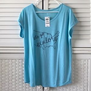 Style & co blue t shirt large NWT let’s go explore